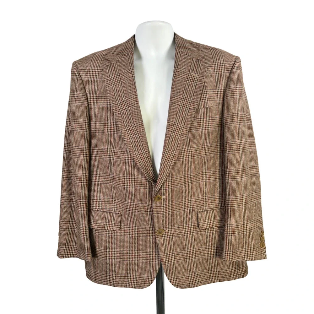 Edwards Men's Brown Wool/Silk Blend Plaid Blazer Jacket - 42 Short